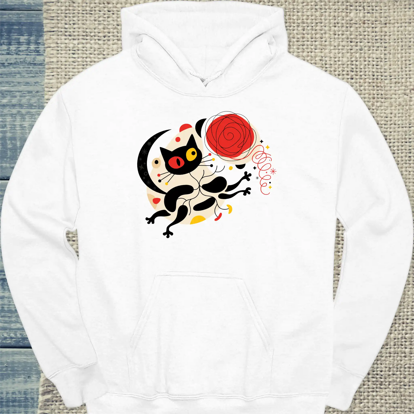 Hoodie - Miro Chasing Yarn - Unisex - Katze & Kaffee, Kunst Weiß