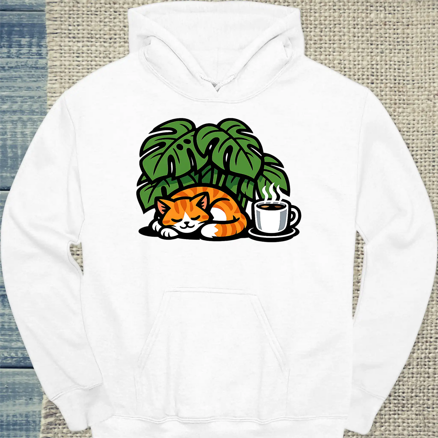 Hoodie - Monstera - Unisex - Katze Weiß