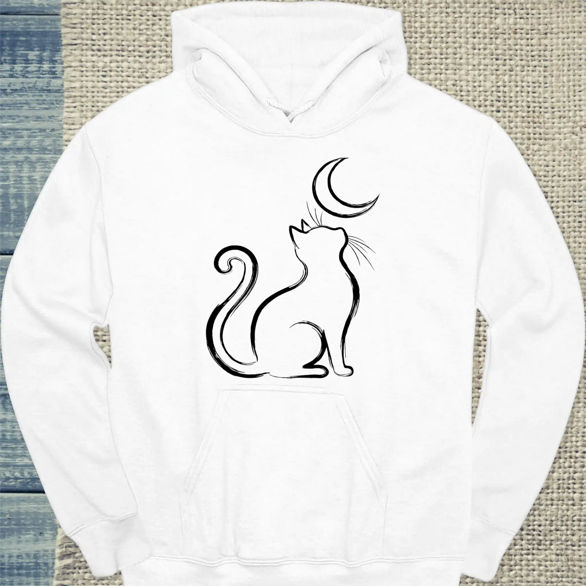 Hoodie - Moon Cat - Unisex - Katze Weiß