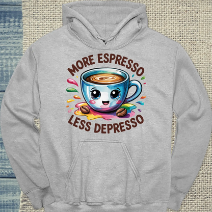 Hoodie - More Espresso Less Depresso - Bunt - Unisex - Kaffee Grau