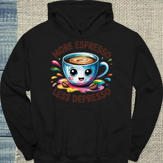 Hoodie - More Espresso Less Depresso - Bunt - Unisex - Kaffee Schwarz