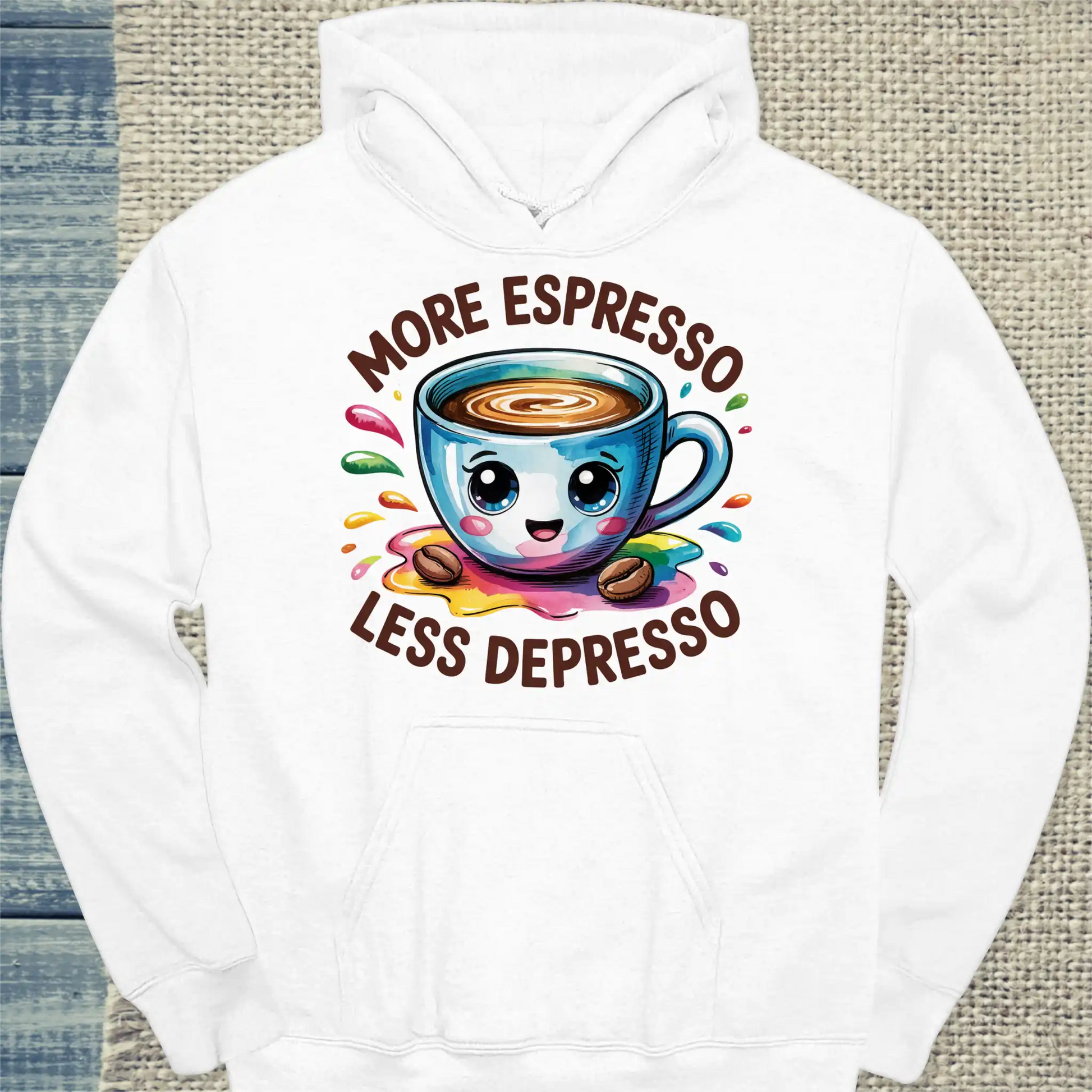 Hoodie - More Espresso Less Depresso - Bunt - Unisex - Kaffee Weiß