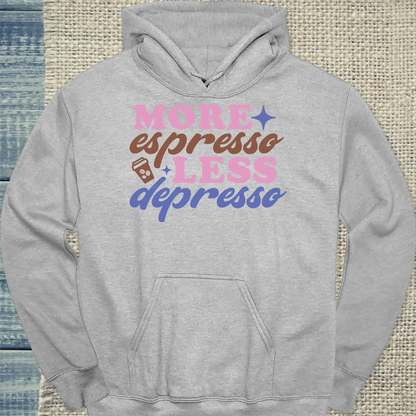 Hoodie - More Espresso Less Depresso - Unisex - Kaffee Grau