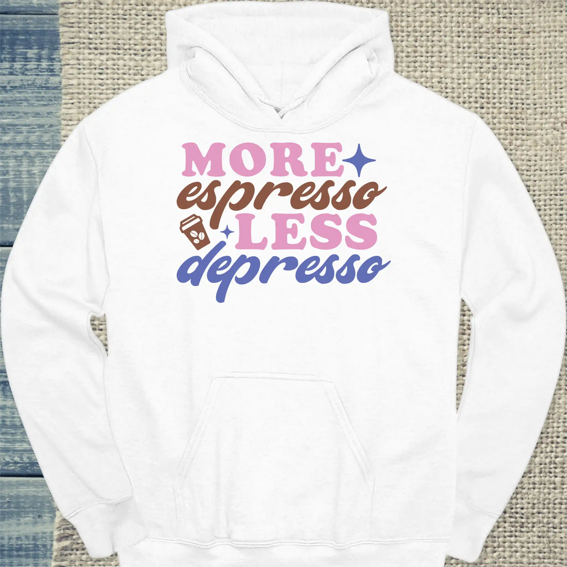 Hoodie - More Espresso Less Depresso - Unisex - Kaffee Weiß