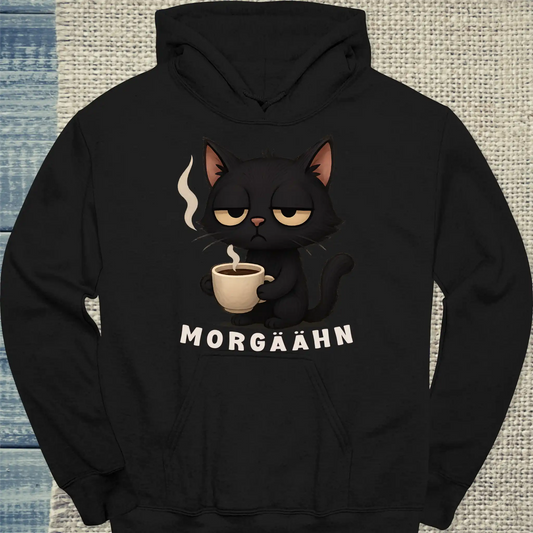 Hoodie - Morgäähn - Unisex - Katze & Kaffee Schwarz