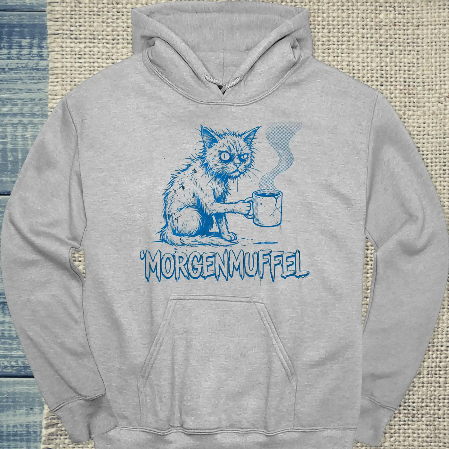 Hoodie - Morgenmuffel - Unisex - Katze & Kaffee Grau
