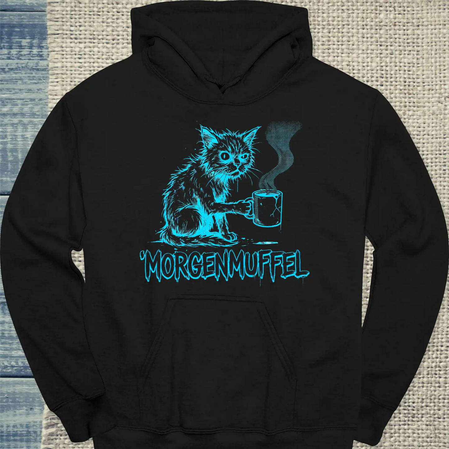 Hoodie - Morgenmuffel - Unisex - Katze & Kaffee Schwarz