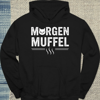 Hoodie - Morgenmuffel - Unisex - Katze & Kaffee Schwarz