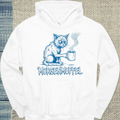 Hoodie - Morgenmuffel - Unisex - Katze & Kaffee Weiß