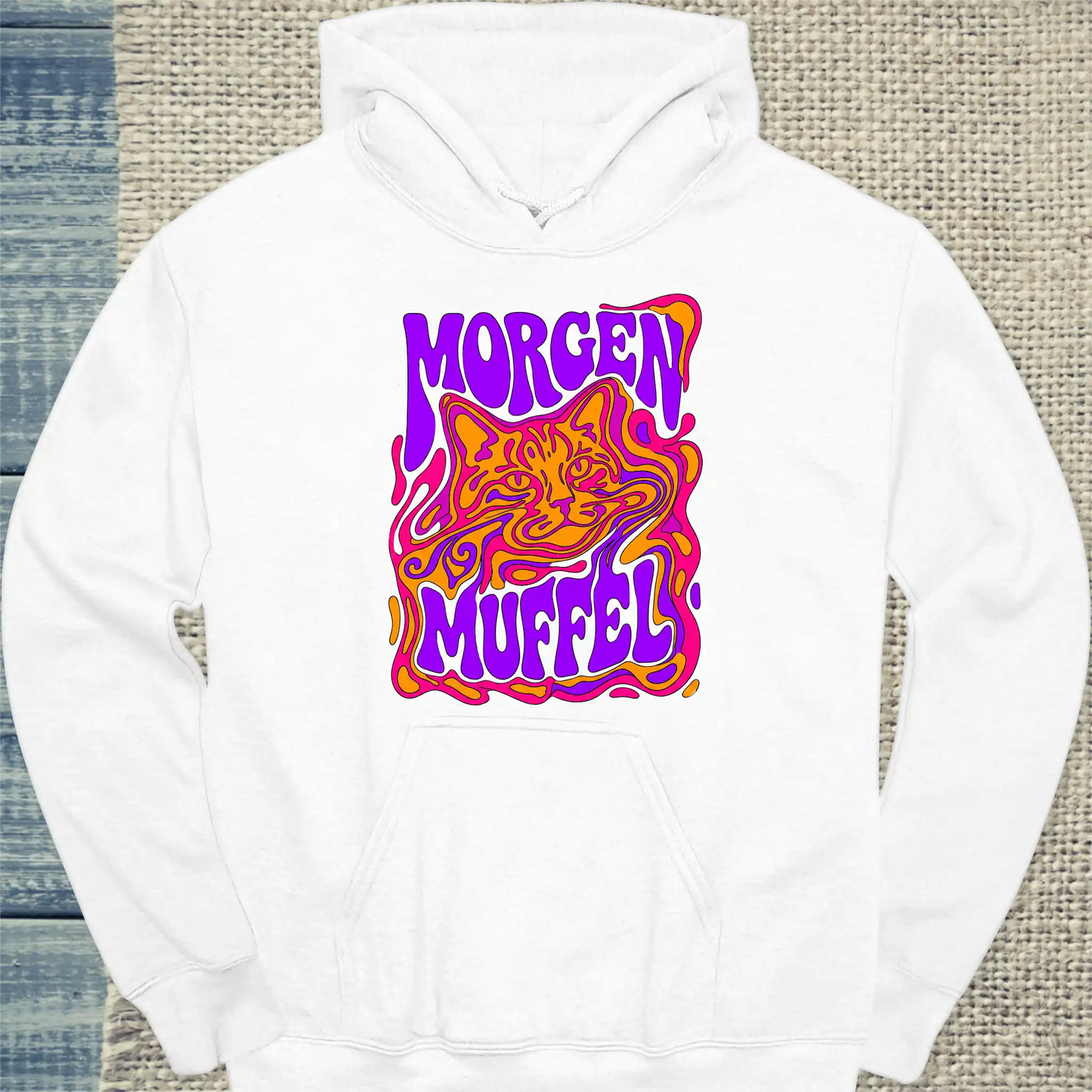 Hoodie - Morgenmuffel - Unisex - Katze & Kaffee Weiß