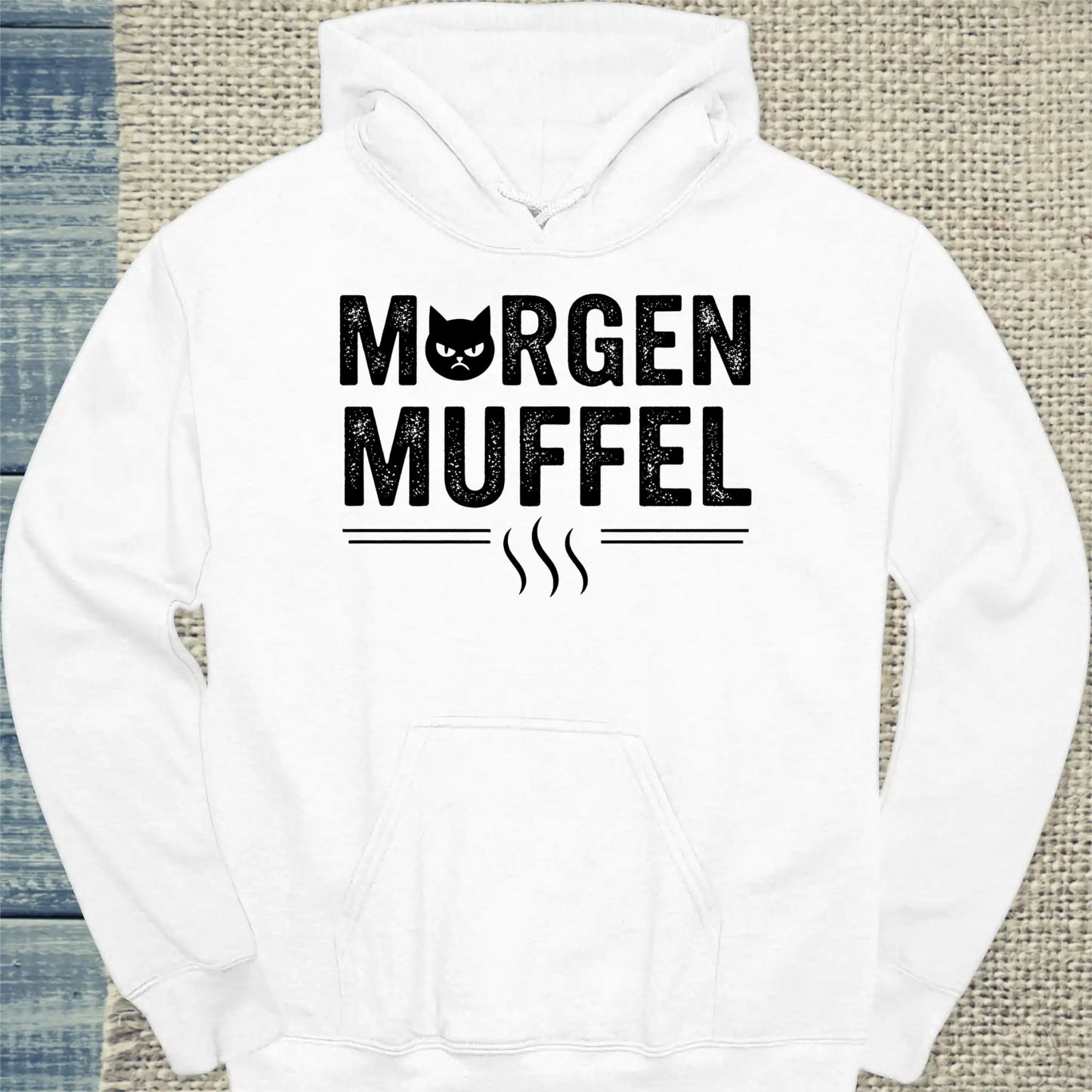 Hoodie - Morgenmuffel - Unisex - Katze & Kaffee Weiß
