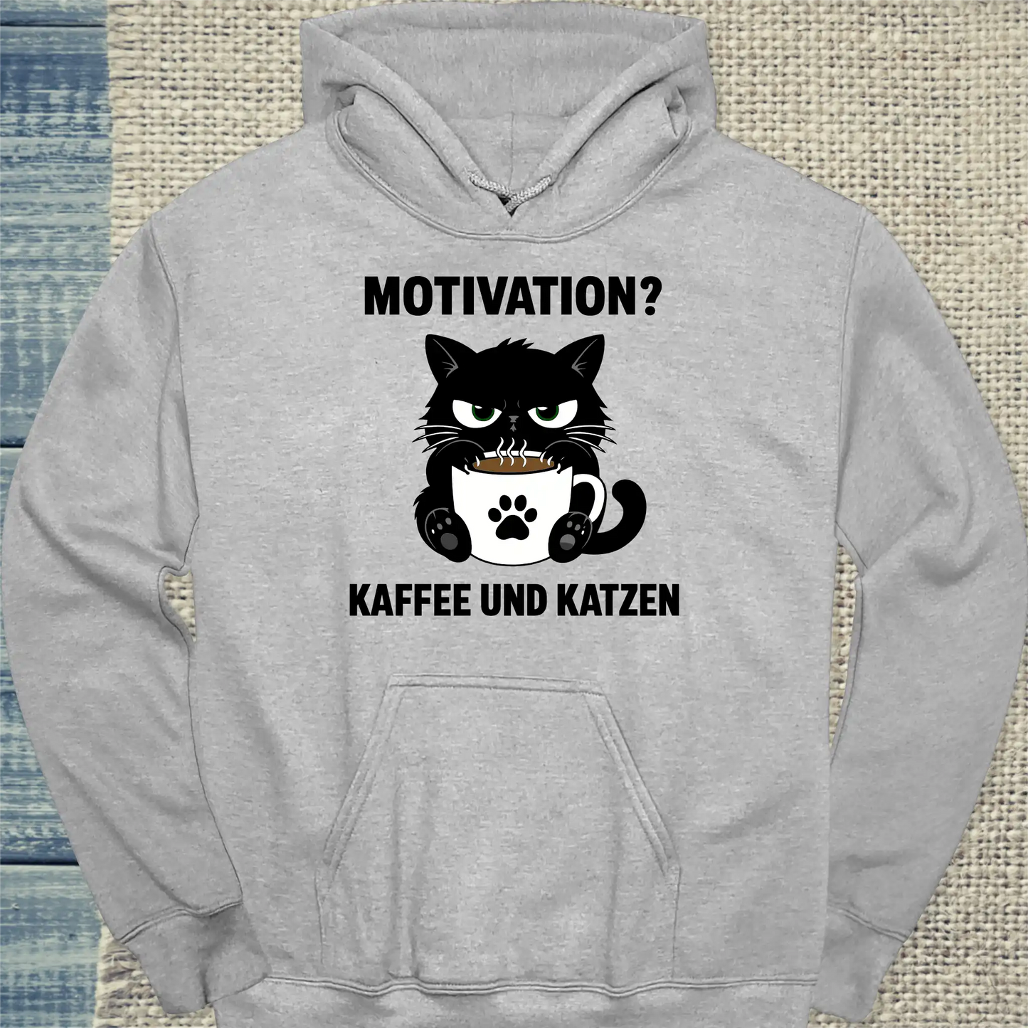 Hoodie - Motivation - Unisex - Katze & Kaffee Grau