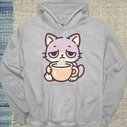 Hoodie - Müde Katze mit Kaffee - Unisex - Katze & Kaffee Grau