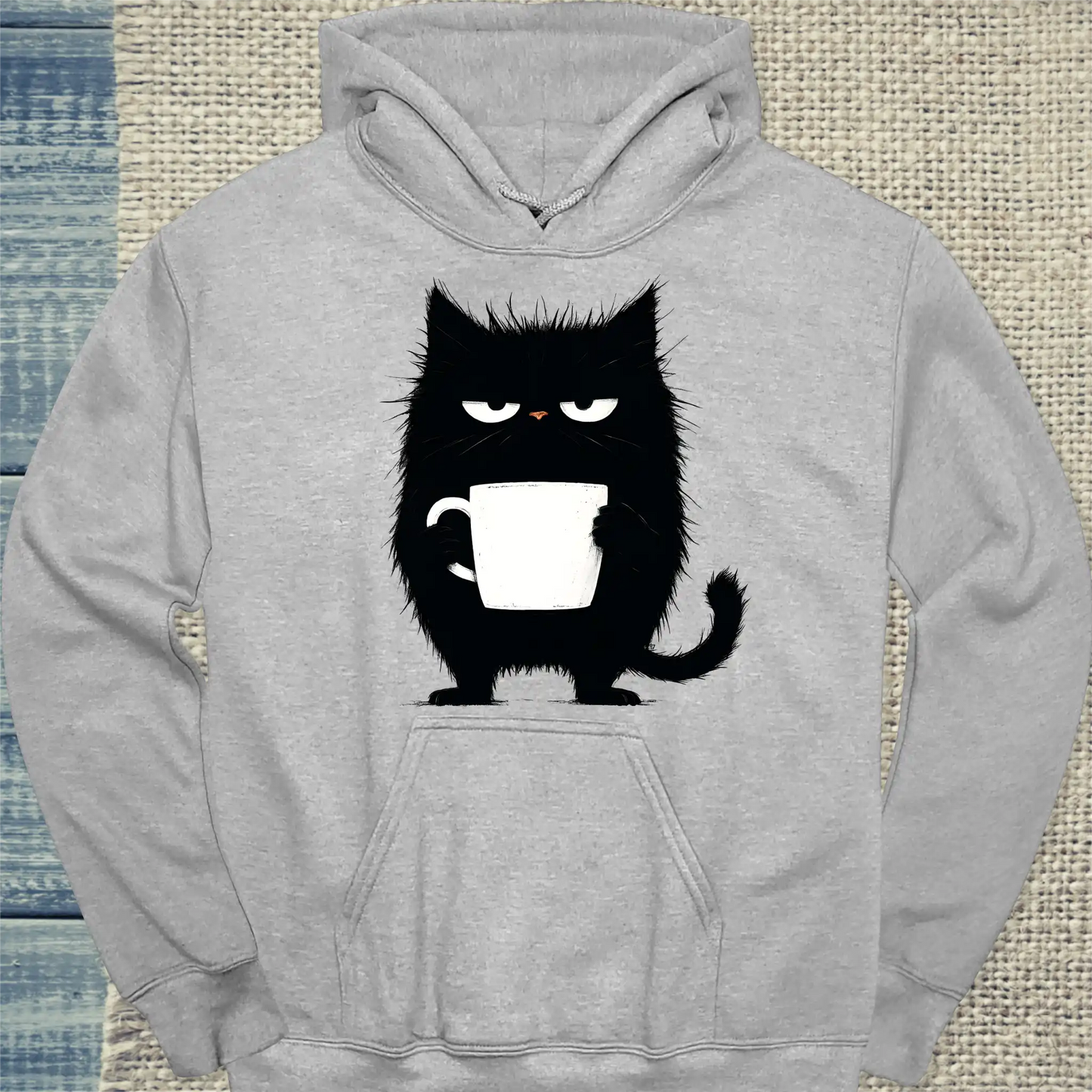 Hoodie - Mürrische Katze mit Kaffee - Unisex - Katze, Kaffee Grau