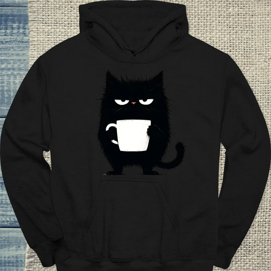 Hoodie - Mürrische Katze mit Kaffee - Unisex - Katze, Kaffee Schwarz