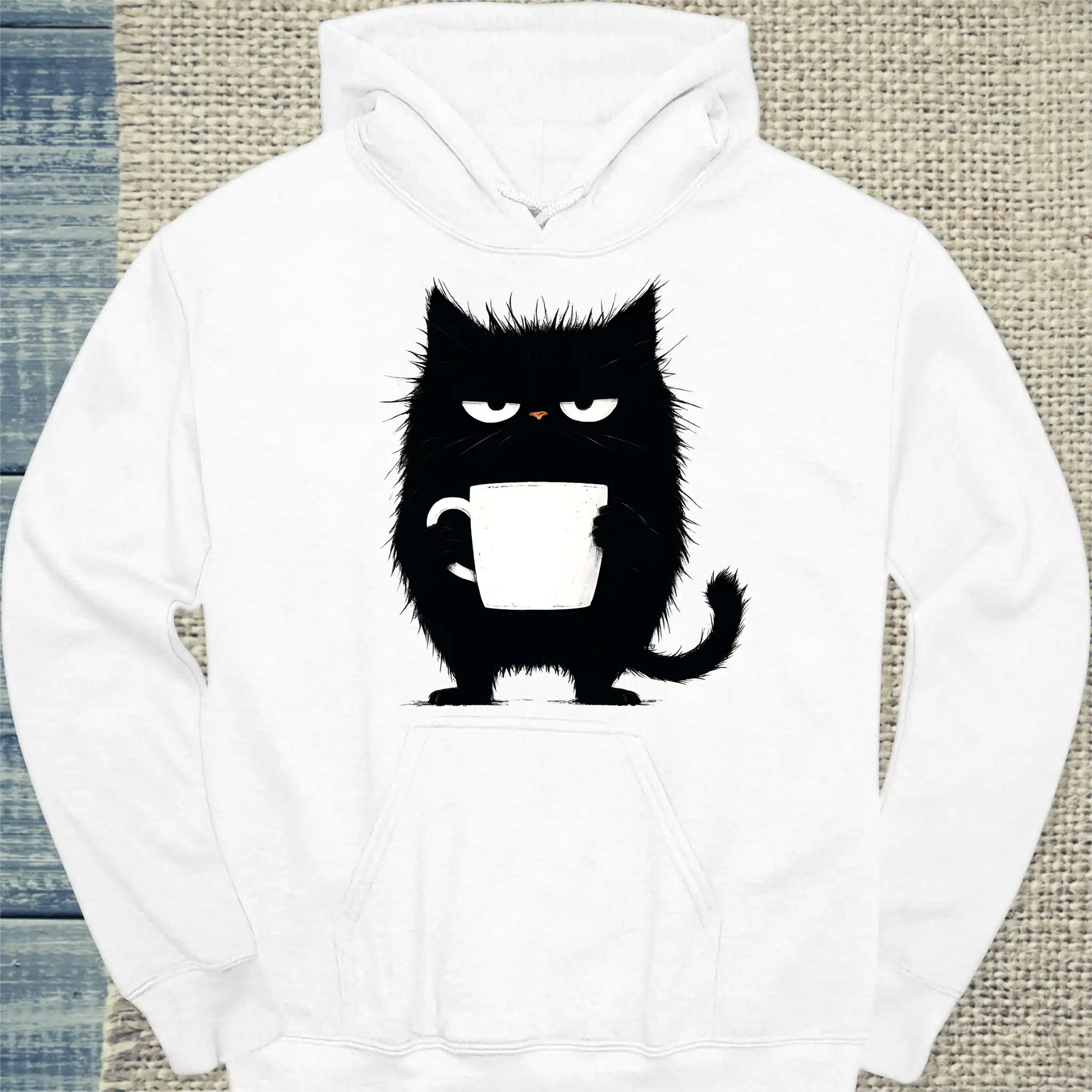 Hoodie - Mürrische Katze mit Kaffee - Unisex - Katze, Kaffee Weiß