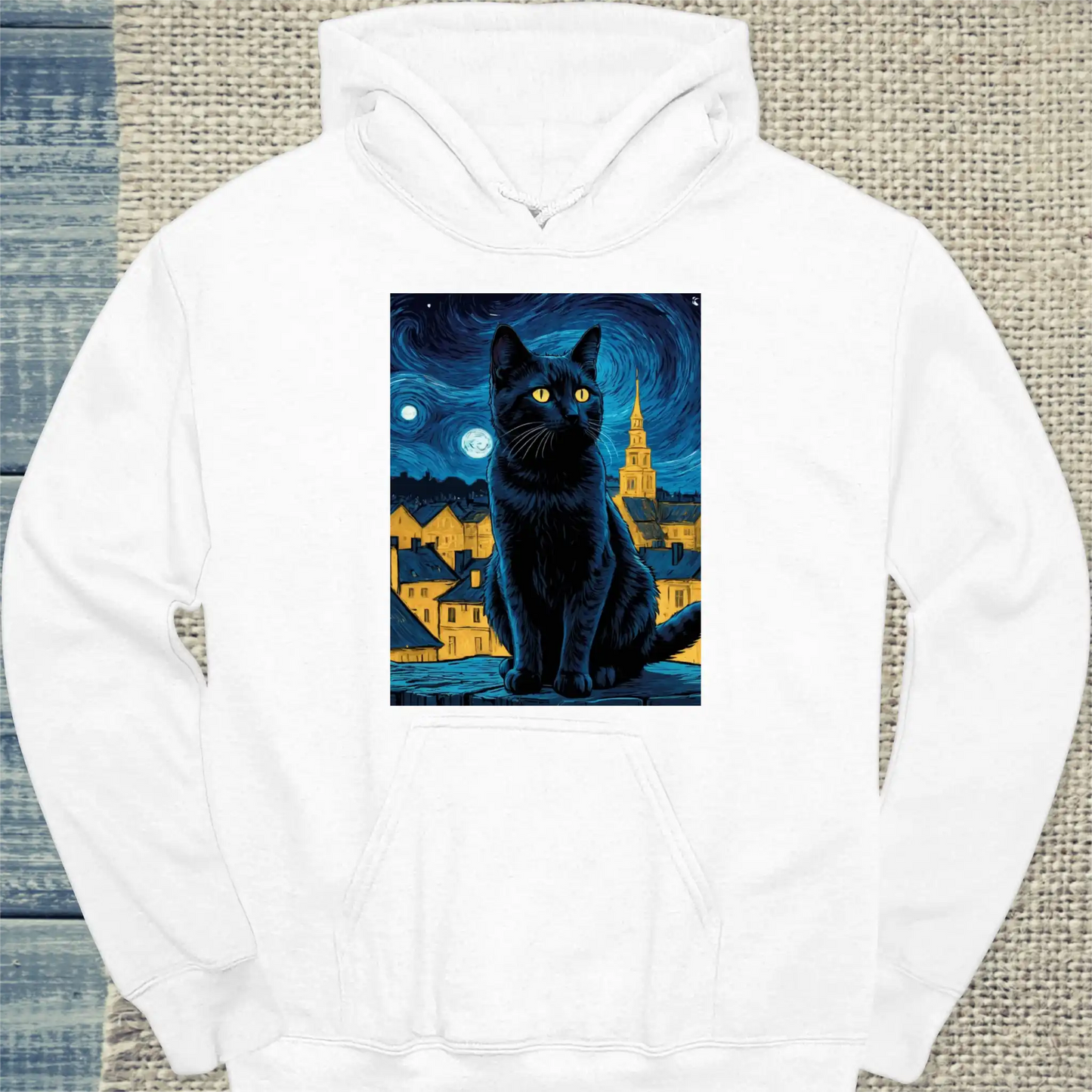 Hoodie - Nacht - Unisex - Katze Weiß
