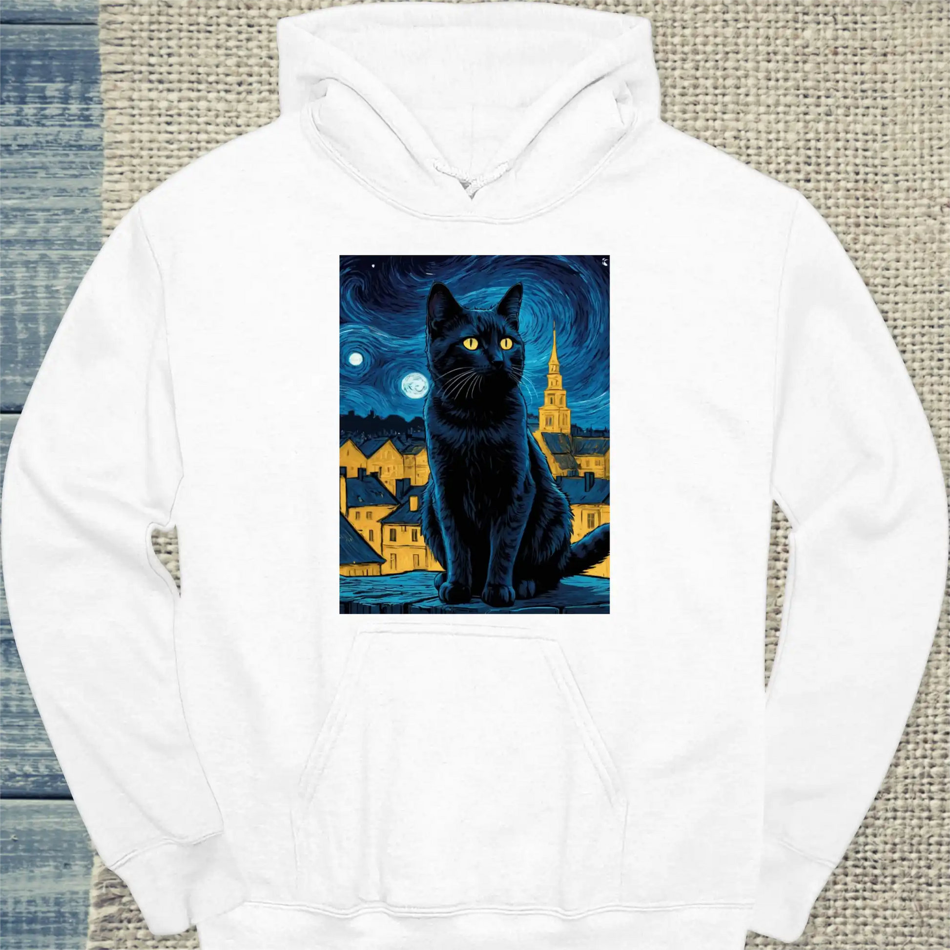 Hoodie - Nacht - Unisex - Katze Weiß