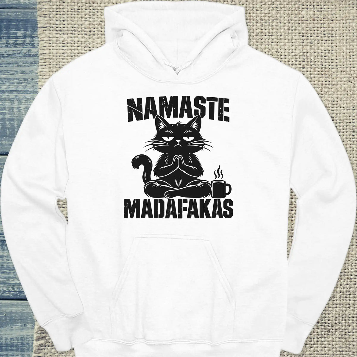 Hoodie - Namaste Madafakas - Unisex - Katze Weiß