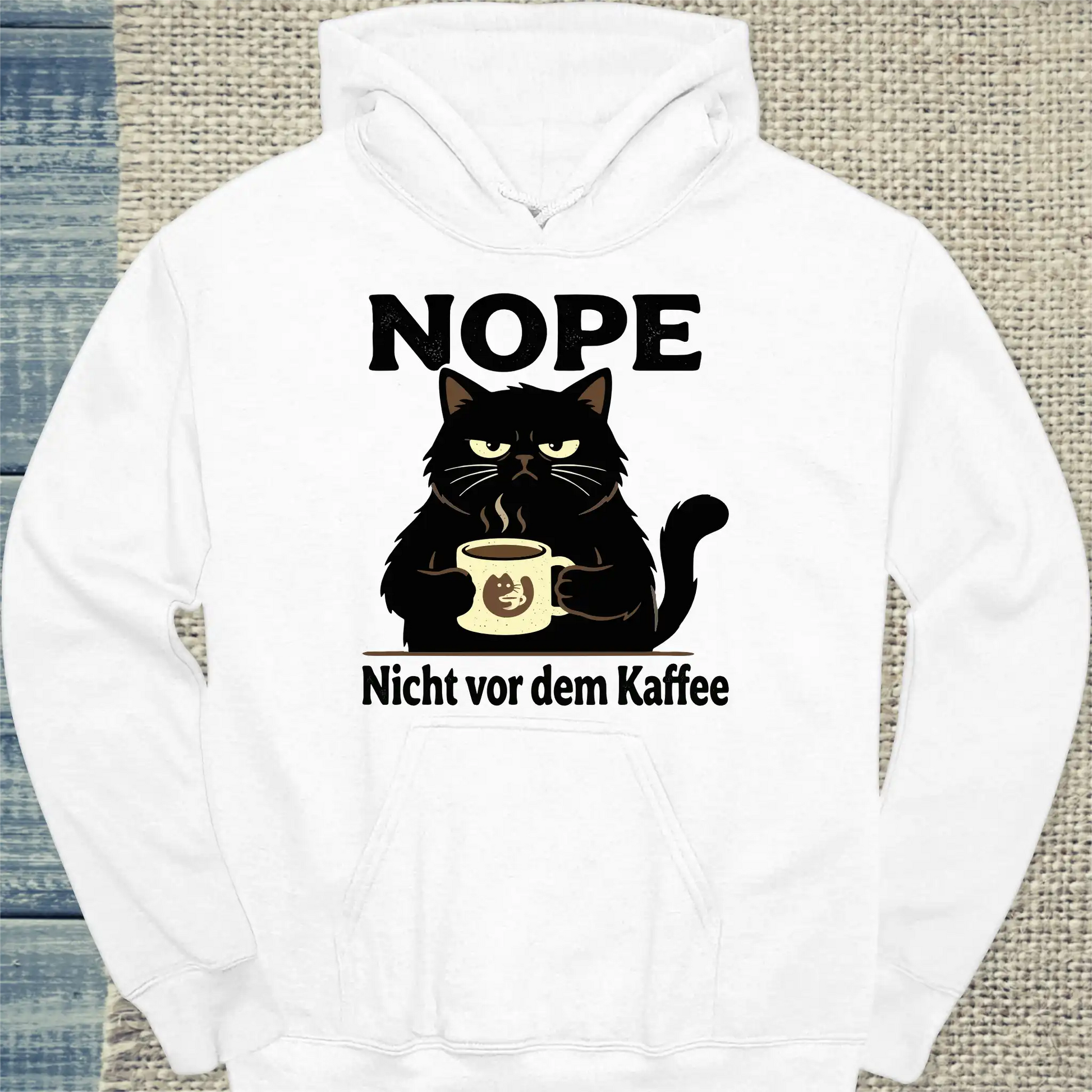 Hoodie - NOPE - Nicht vor dem Kaffee - Unisex - Katze & Kaffee Weiß