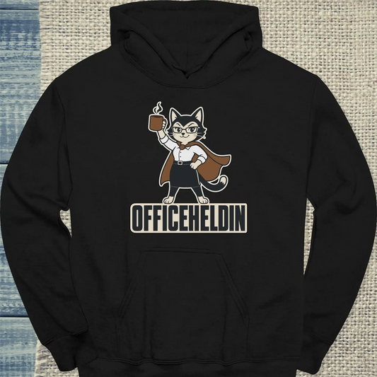 Hoodie - Officeheldin - Unisex - Katze & Kaffee Schwarz
