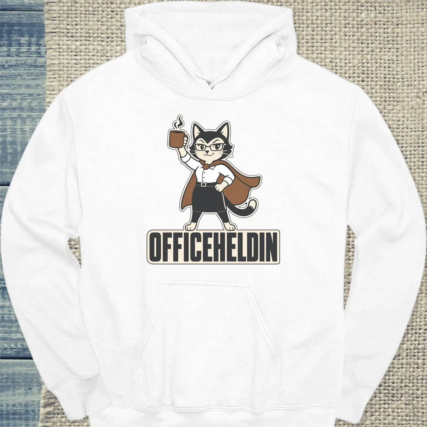 Hoodie - Officeheldin - Unisex - Katze & Kaffee Weiß