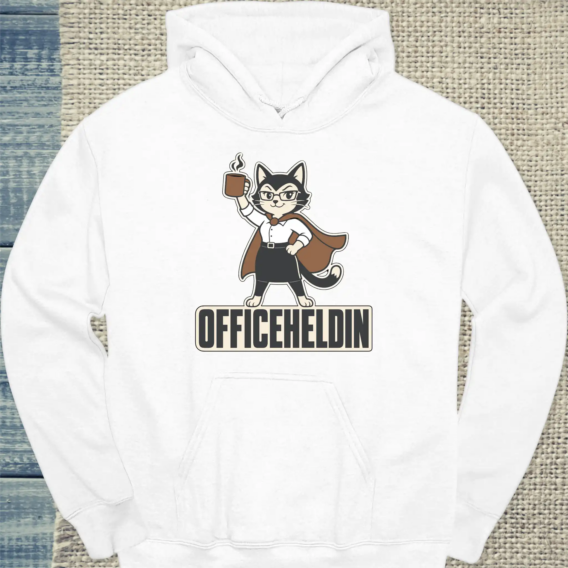 Hoodie - Officeheldin - Unisex - Katze & Kaffee Weiß