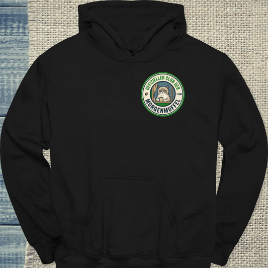 Hoodie - Offizieller Club der Morgenmuffel - Unisex - Katze & Kaffee Schwarz