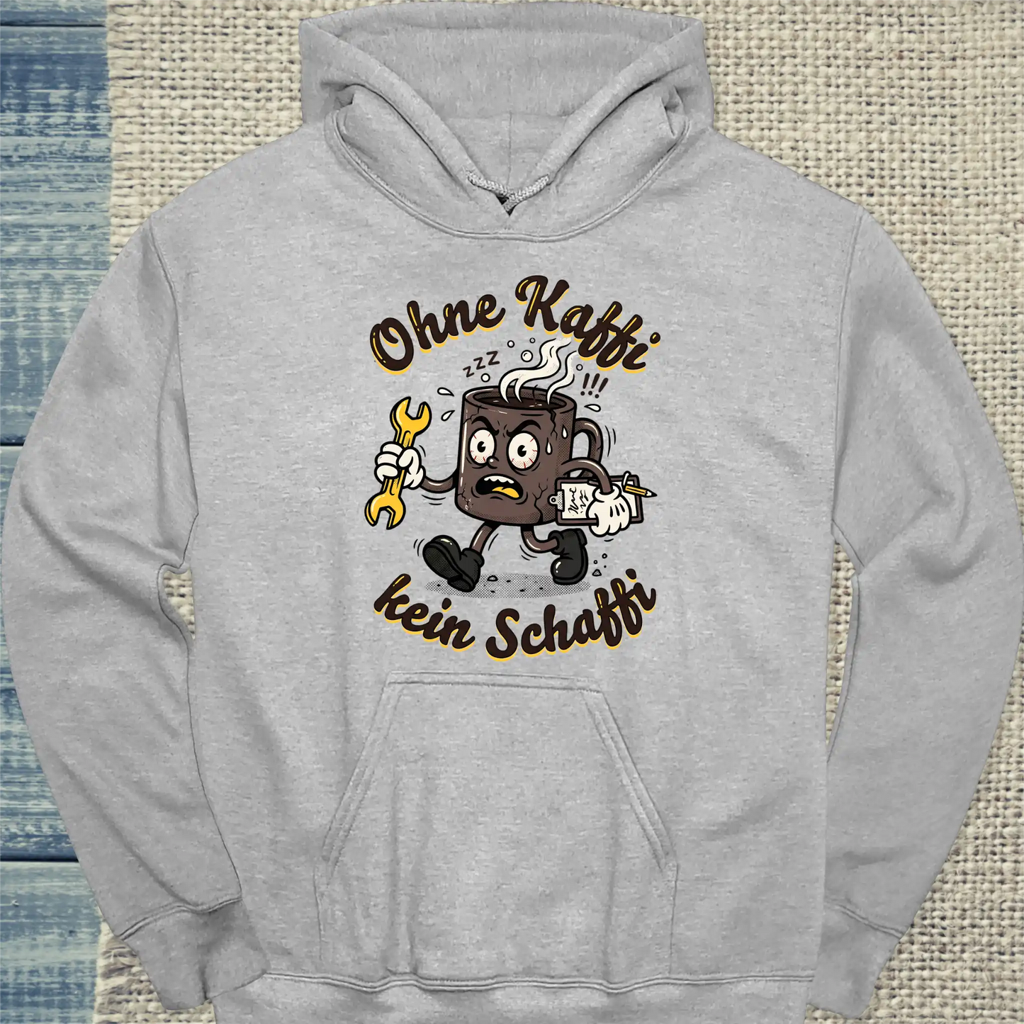 Hoodie - Ohne Kaffi, kein Schaffi - Unisex - Katze, Sommer Grau