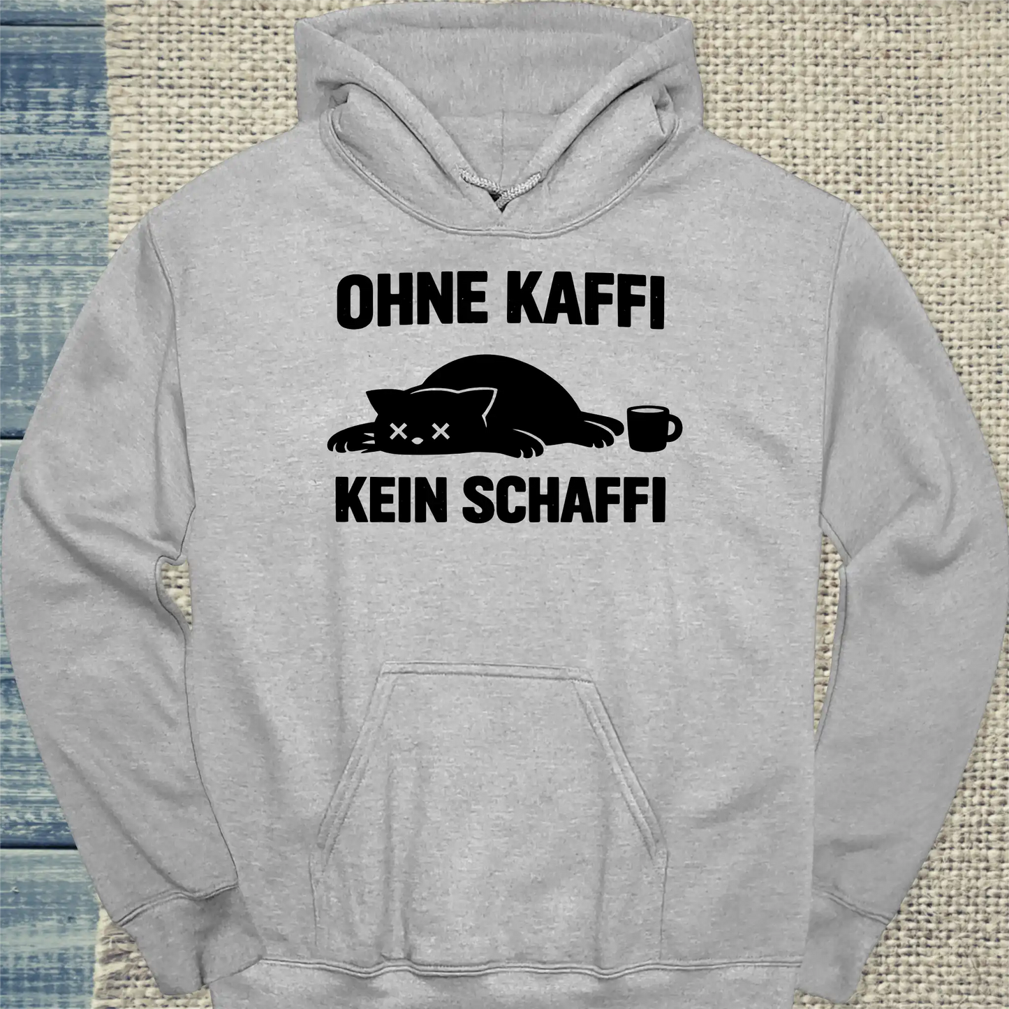 Hoodie - Ohne Kaffi kein Schaffi - Unisex - Katze & Kaffee Grau