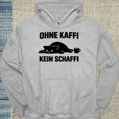 Hoodie - Ohne Kaffi kein Schaffi - Unisex - Katze & Kaffee Grau