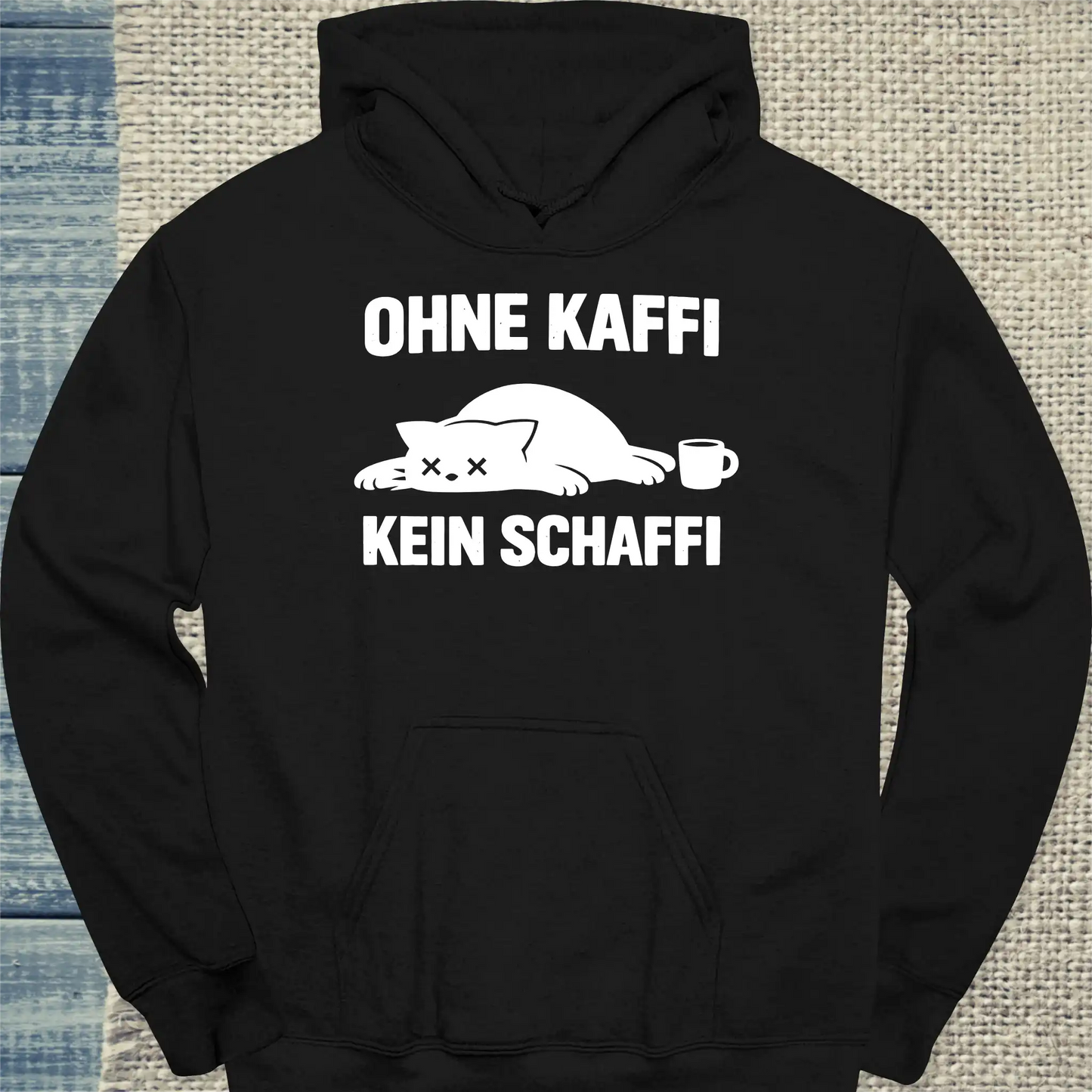 Hoodie - Ohne Kaffi kein Schaffi - Unisex - Katze & Kaffee Schwarz