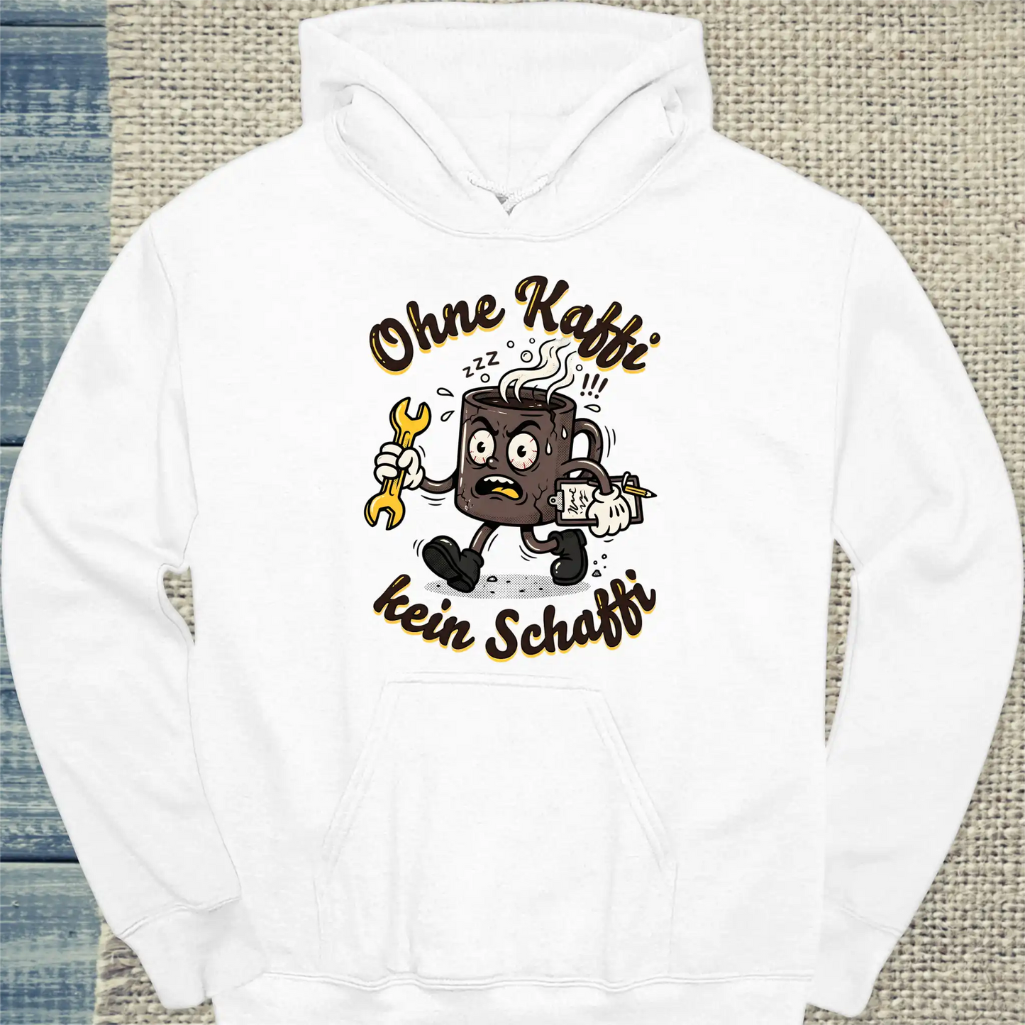Hoodie - Ohne Kaffi, kein Schaffi - Unisex - Katze, Sommer Weiß