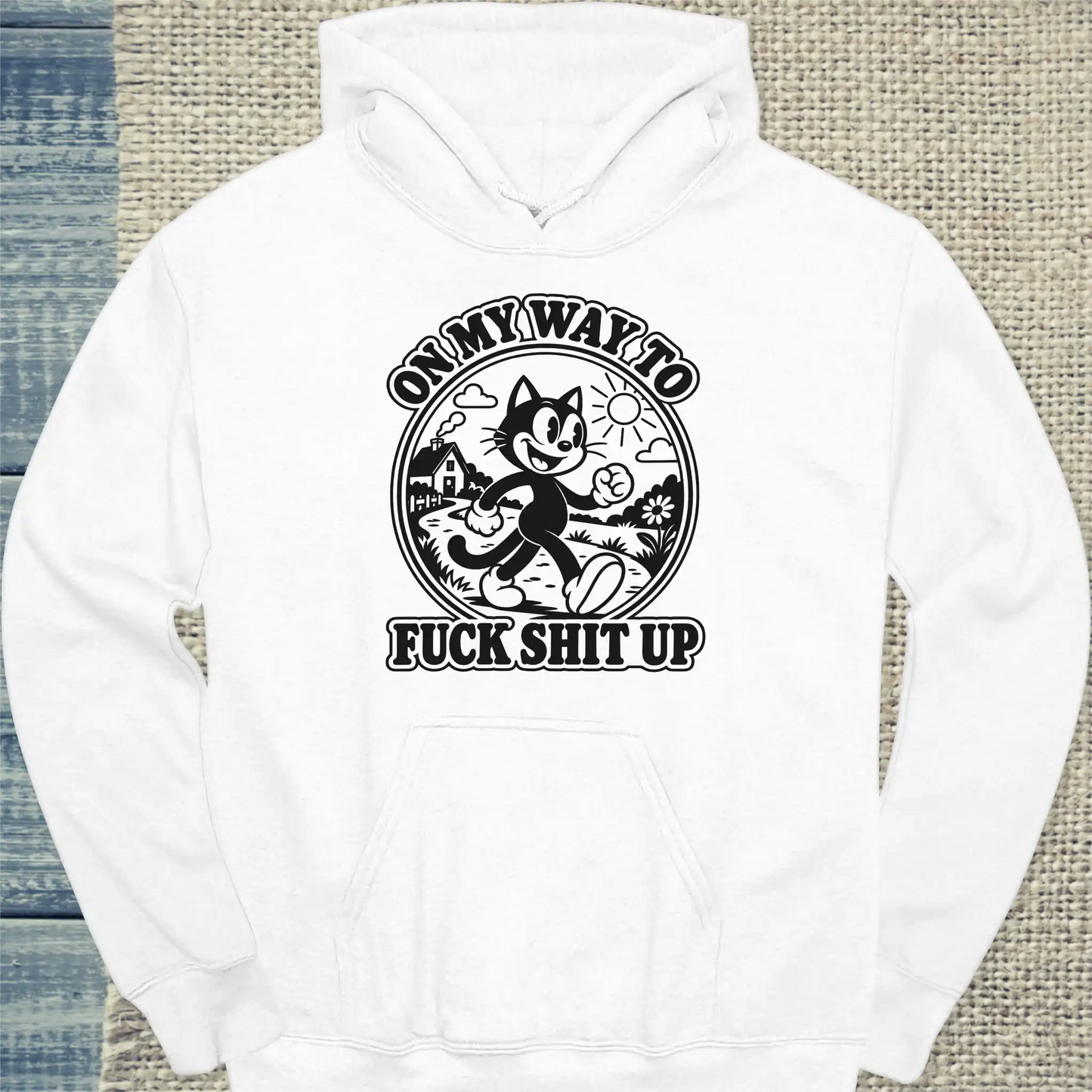 Hoodie - On my Way - Unisex - Katze Weiß