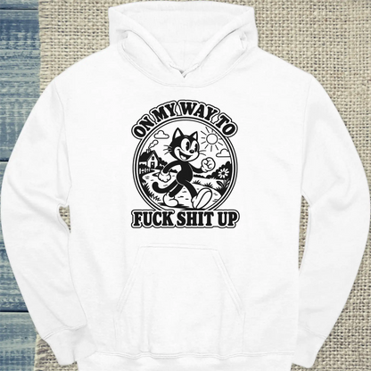 Hoodie - On my Way - Unisex - Katze Weiß