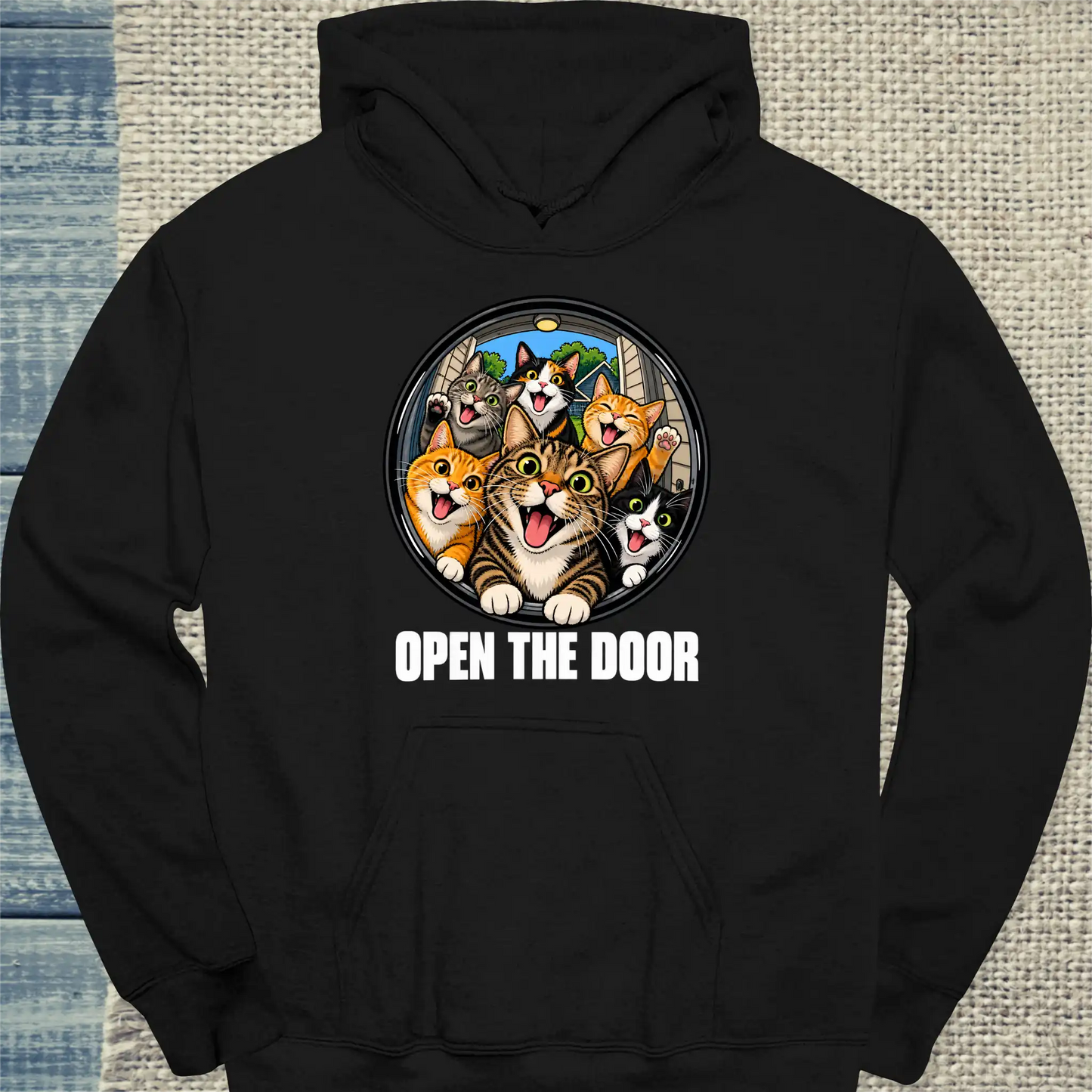 Hoodie - Open the Door - Unisex - Katze Schwarz