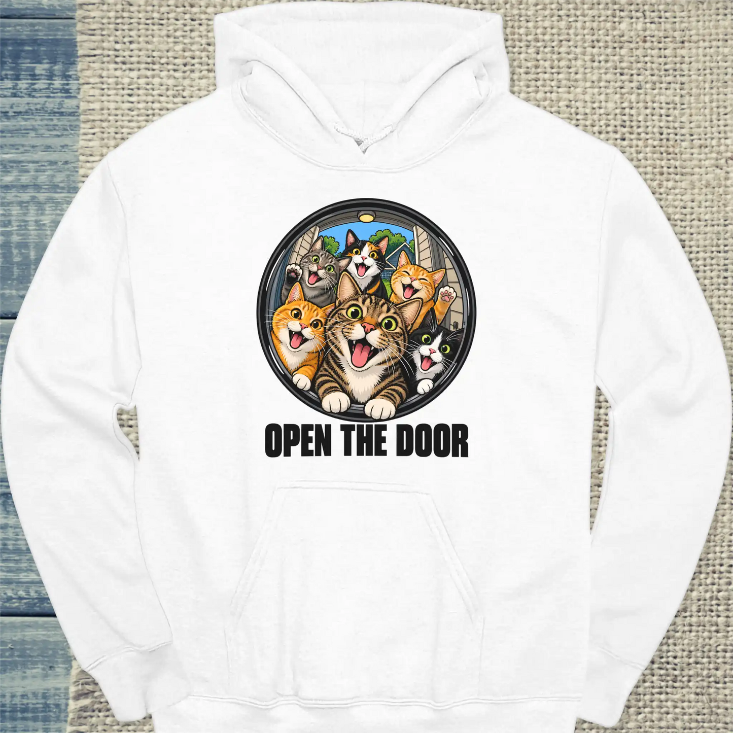 Hoodie - Open the Door - Unisex - Katze Weiß