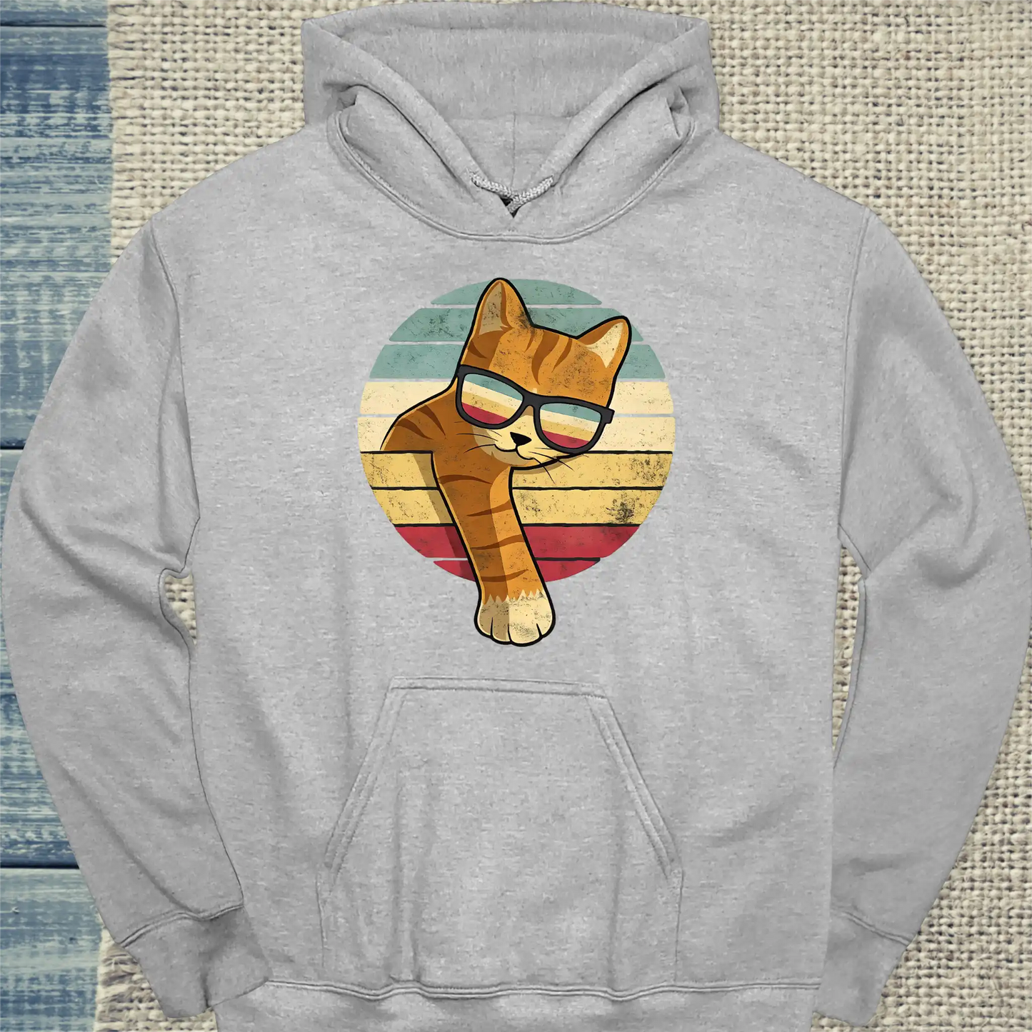 Hoodie - Orange Vintage - Unisex - Katze, Orange Grau