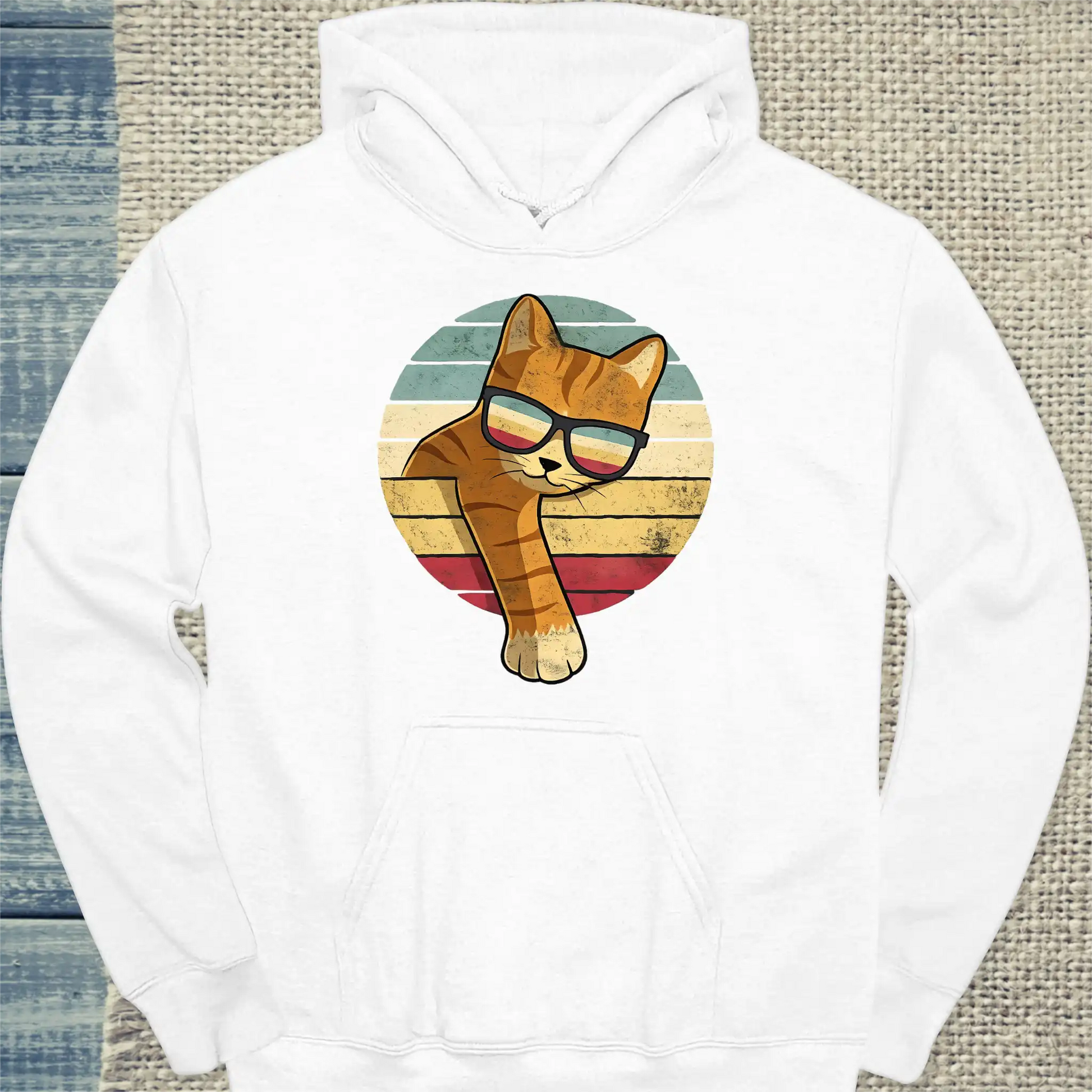 Hoodie - Orange Vintage - Unisex - Katze, Orange Weiß