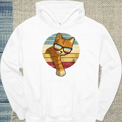 Hoodie - Orange Vintage - Unisex - Katze, Orange Weiß