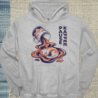 Hoodie - Pause - Kaffee - Unisex - Katze & Kaffee Grau