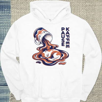 Hoodie - Pause - Kaffee - Unisex - Katze & Kaffee Weiß