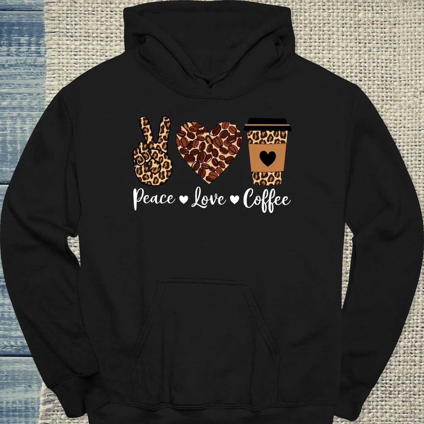 Hoodie - Peace - Love - Coffee - Unisex - Kaffee Schwarz