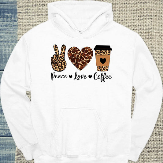 Hoodie - Peace - Love - Coffee - Unisex - Kaffee Weiß