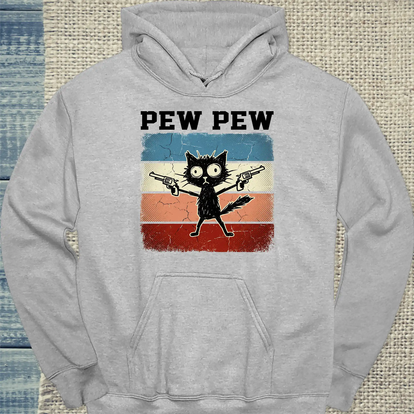 Hoodie - Pew Pew - Unisex - Katze, Cat Guy Grau