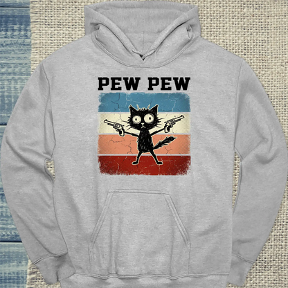 Hoodie - Pew Pew - Unisex - Katze, Cat Guy Grau