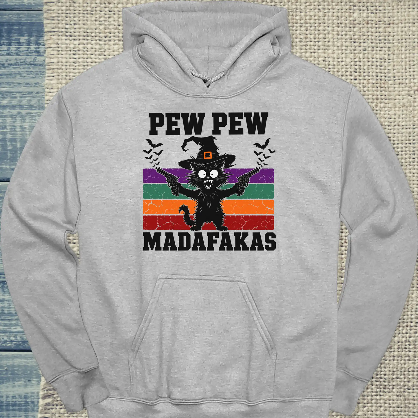 Hoodie - Pew Pew - Halloween - Unisex - Katze, Halloween Grau