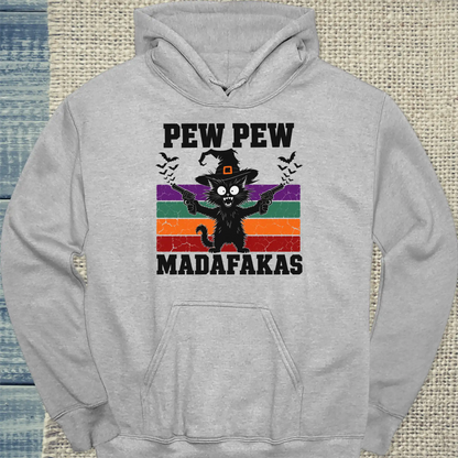 Hoodie - Pew Pew - Halloween - Unisex - Katze, Halloween Grau