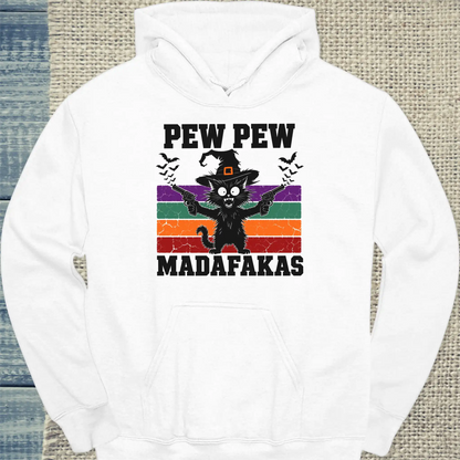 Hoodie - Pew Pew - Halloween - Unisex - Katze, Halloween Weiß