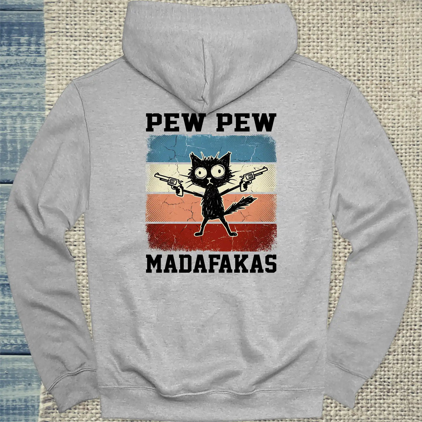 Hoodie - Pew Pew Madafaka - Rücken - Unisex - Katze, Back Grau